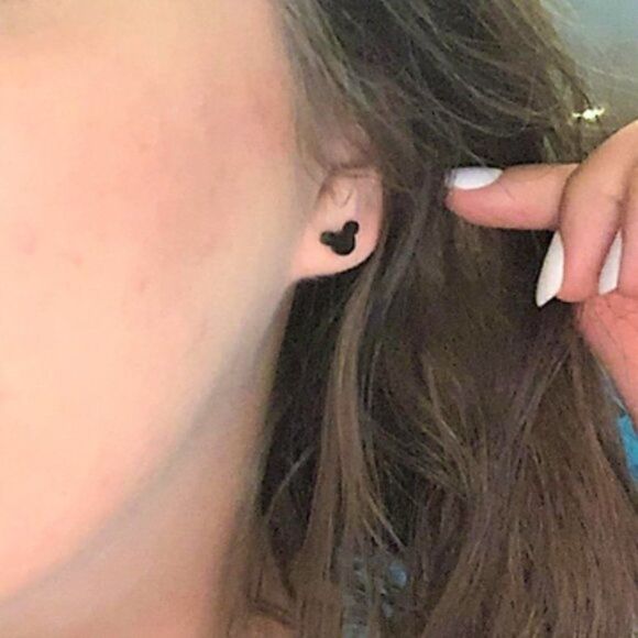 Pink 316L Stainless Steel Mickey Mouse Silhouette Post Back Stud Earrings - Picture 5 of 5